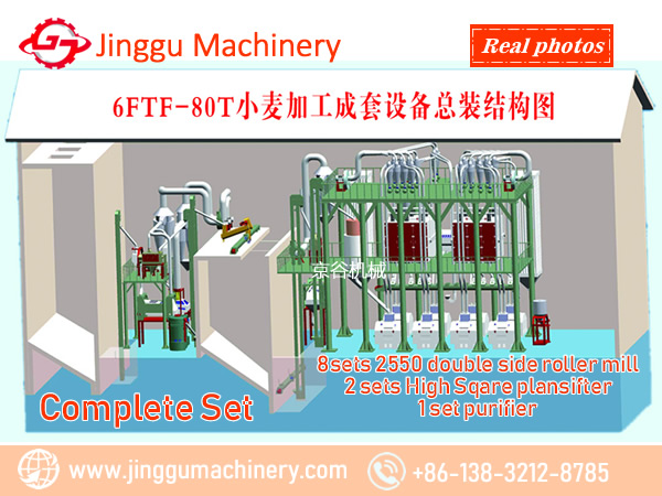80t wheat flour milling machine with 2 silos of 300T | 80t steel frame wheat flour milling machine